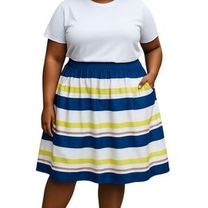 Lord & Taylor Striped Blue and Yellow Women's Skirt